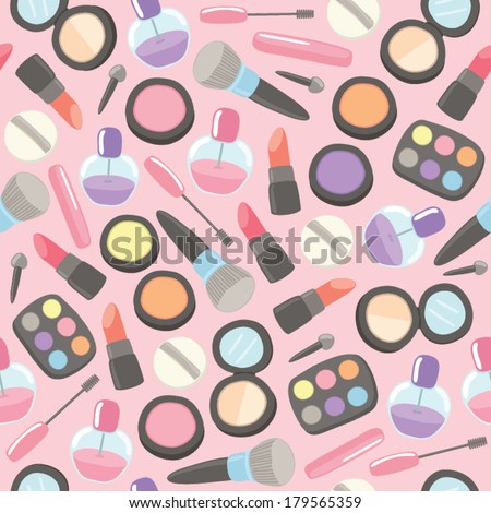 Beauty Makeup set Seamless pattern with Pink background