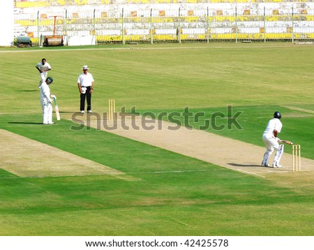 SIALKOT, PAKISTAN - OCTOBER 22: Quaid-e-Azam Trophy First Class Cricket Match Played Between Sialkot & Multan Teams at Jinnah Cricket Stadium. October 22, 2009 in Sialkot, Pakistan.