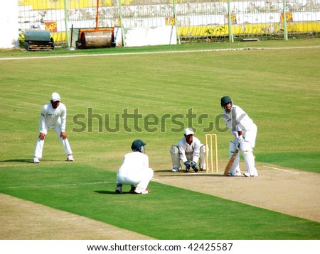 SIALKOT, PAKISTAN - OCTOBER 22: Quaid-e-Azam Trophy First Class Cricket Match Played Between Sialkot & Multan Teams at Jinnah Cricket Stadium. October 22, 2009 in Sialkot, Pakistan