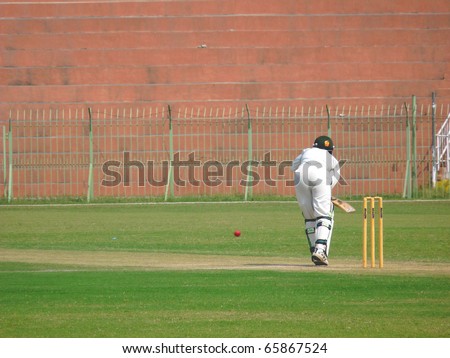SIALKOT, PAKISTAN - OCTOBER 16: Batsman Umar Abbas during Under 19 cricket match Played Between Hafizabad and Mandi Bahaudin Teams at Jinnah Cricket Stadium. October 16, 2010 in Sialkot, Pakistan