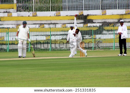 SIALKOT, PAKISTAN - OCTOBER 10: Quaid-e-Azam Trophy Cricket Match Played Between Sialkot and HBL Teams at Jinnah Cricket Stadium. October 10, 2015 in Sialkot, Pakistan