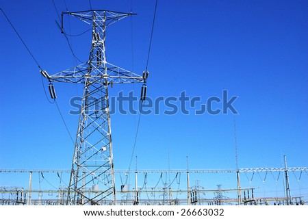 High voltage electricity pole and transformer substation