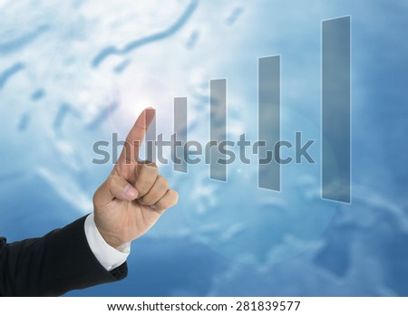 business chart concept with bar chart and hand of business man