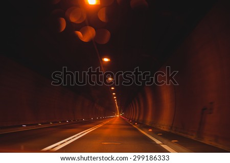 tunnel without cars orange lights on no people