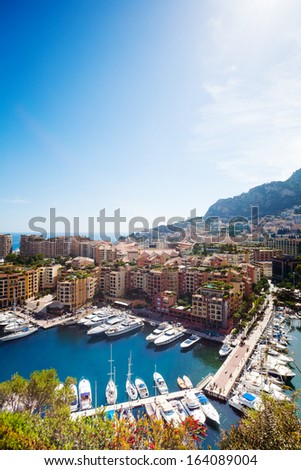 Marina, yachts and luxury district in city of Monaco, tiny little country in Mediterranean Europe