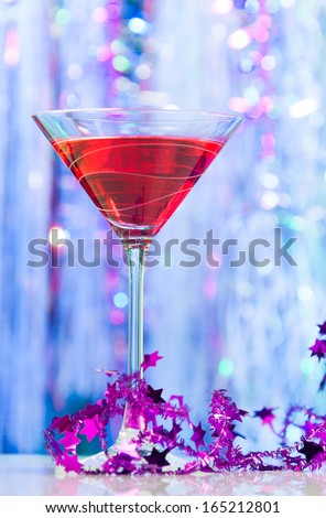Cocktail glass with alcohol cocktails with festive Christmas decoration