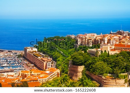 Prince palace and old town in Monaco, tiny little country in Mediterranean Europe