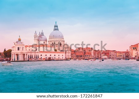 Santa Maria della Salute Basilica in Venice in central Venice over grand canal, Italy