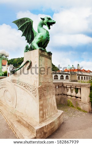 Dragon statue in Ljubljana one of the symbol of capital city in Slovenia