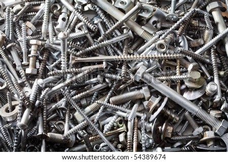 Many bolts and nuts of different sizes