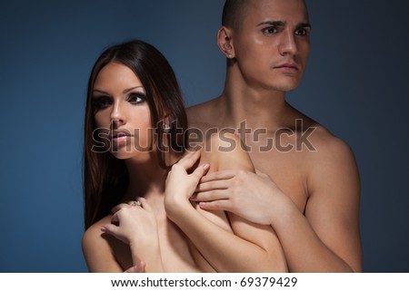 stock photo Beautiful couple naked couple together with man hugging his 