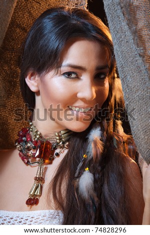 indian costume makeup. Smiling American Indian