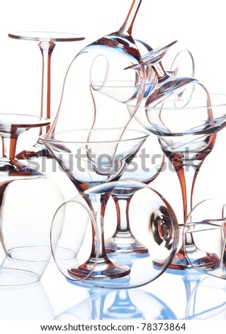 Pile of glasses - Many transparent glasses and wineglass with defined form with color