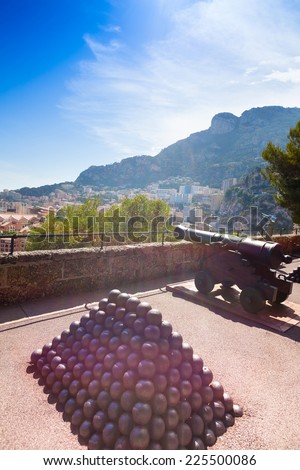 Canon and balls on the prince palace square in Monaco, tiny little country in Mediterranean Europe