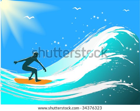 Young men surfing. Vector illustration