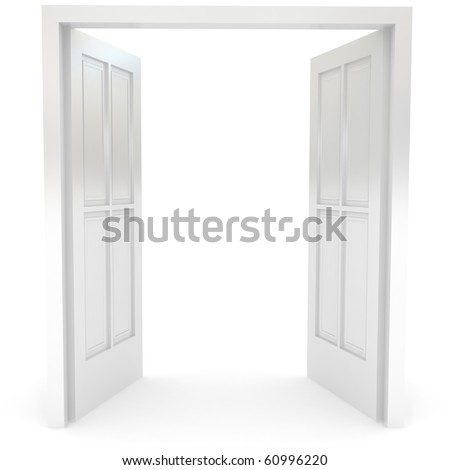 stock photo Open door over white 3d rendered image