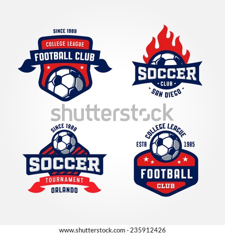 Set of Soccer Football Badge Logo Design Templates | Sport Team Identity Vector Illustrations isolated on white Background | Collection of Soccer Themed T shirt Graphics