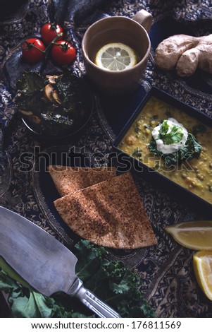 Indian Moong Dal with Kale Chips