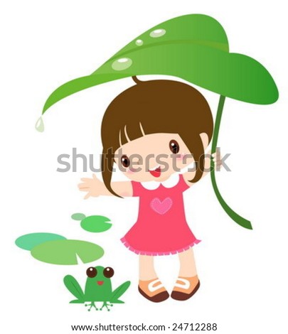 stock vector : Cute girl and frog
