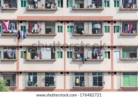 Drying clothes in windows in Guangzhou, China