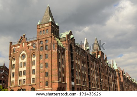 Historic buildings in the Speicherstadt in Hamburg, Germany