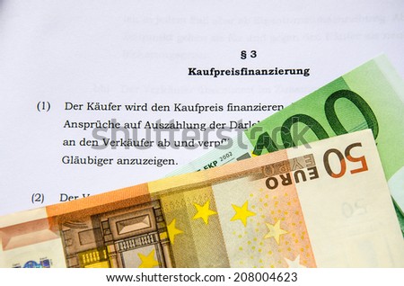 Sale contract for  house or apartment with euro bank notes