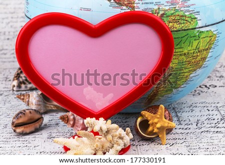 Globe with seashells, travel gift, holiday Valentine\'s Day