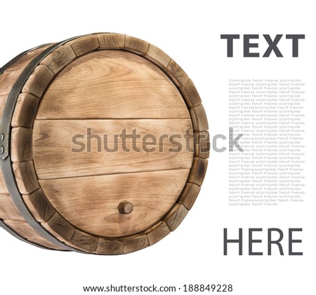 Wooden barrel with iron rings. Isolated on white background.