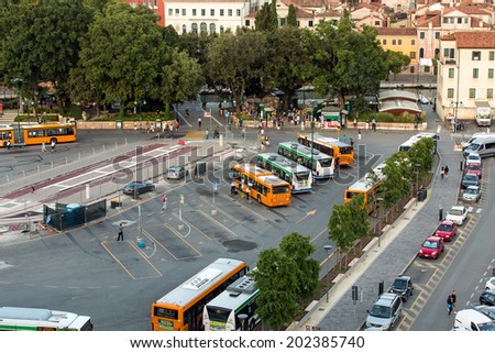 VENICE, ITALY - JUNE 26, 2014: Venetian bus transport hub for transportation of passengers to the mainland.
