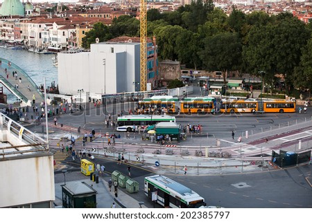 VENICE, ITALY - JUNE 26, 2014: Venetian bus transport hub for transportation of passengers to the mainland.