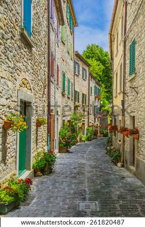 typical Italian street in a small provincial town of Tuscan, Italy