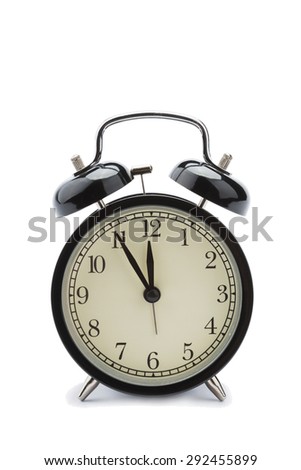 retro alarm clock, black on white background; isolated