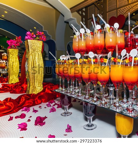 Non-alcoholic cocktails in one of the hotels in Egypt: Valentine\'s Day.