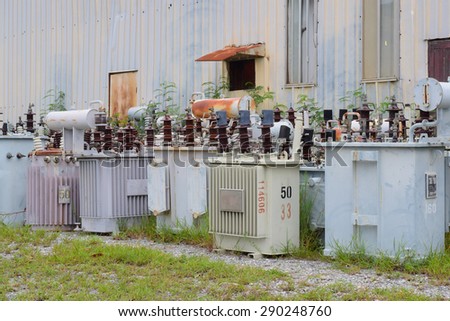 ruined transformer in big city return electric graveyard but it can not repair. many transformer will be garbage and sell to recycle business