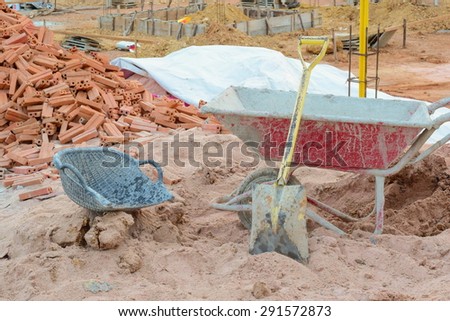 labor use many tool in work site for mix cement
