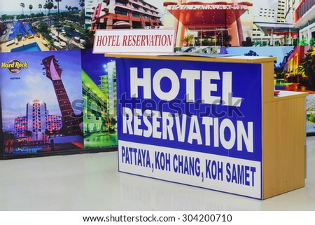 CHONBURI THAILAND JULY 30 :hotel reservation counter in air port for tourist find room at beautiful place .at Sattahip airport Chonburi Thailand on 30 july 2015