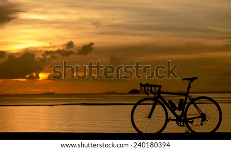 bike silhouette at the sunset near sea.