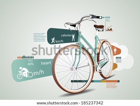 Fitness and sports statistics infographics with bicycle