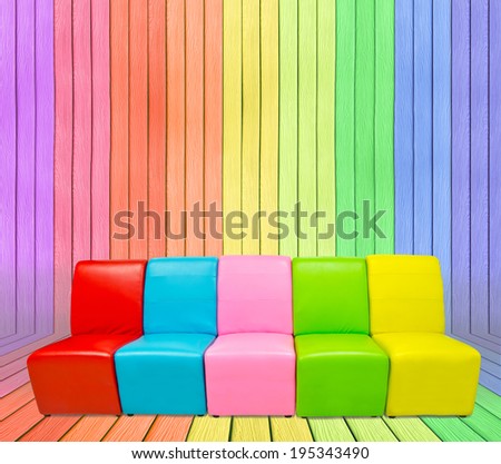colorful sofa in Colorful Wood Room background