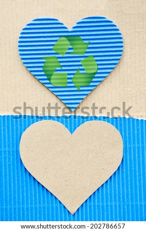 heart blue corrugated paper and sign recycle. recycle paper concept.