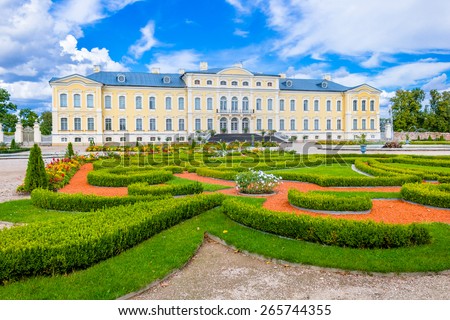 Rundale palace in Latvia. The palace is located near the city Bauska. It is made in baroque style. Famous attraction place for tourists.