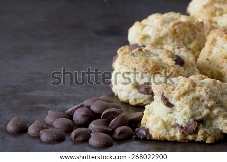 Chocolate Chip Scones on a Tray with chocolate Chips