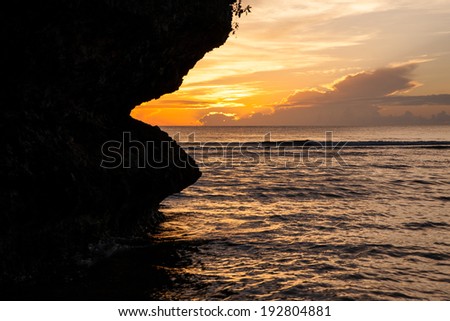 Silhouette of Face-shaped rock at sunset/Swallow the sun