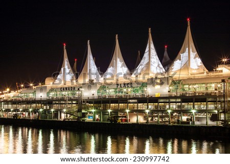 VANCOUVER, CANADA - September 21, 2011 : Night view of Canada Place, home of the Vancouver Trade and Convention Center