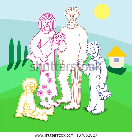 Big family of five people. vector illustration