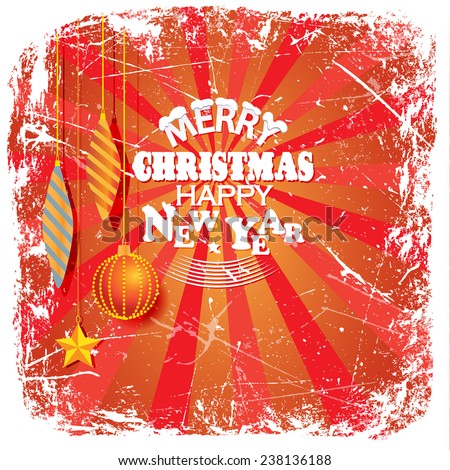 Christmas banner with Christmas decorations, white grunge frame and greeting Ã?Â«Merry ChristmasÃ?Â» and Ã?Â«Happy New yearÃ?Â».vector illustration