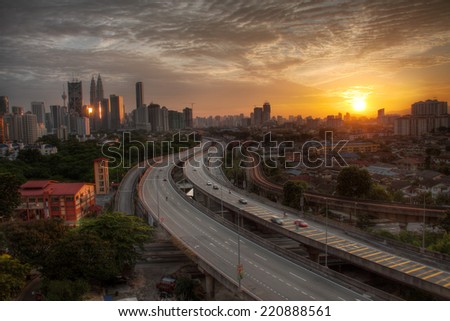 Dramatic scenery sunset of the city center at Kuala Lumpur, Malaysia, Asia
