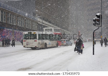 Birmingham, United Kingdom - November 18, 2010: Travel Chaos In Birmingham Uk During The Winter Of 2010 Snowstorm Which Brought Disruption Across The Uk.