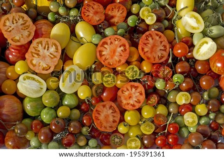 variety tomatoes and sliced tomatoes