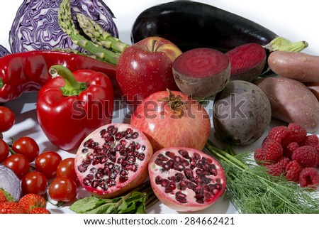 red fruit and vegetables isolated in a group